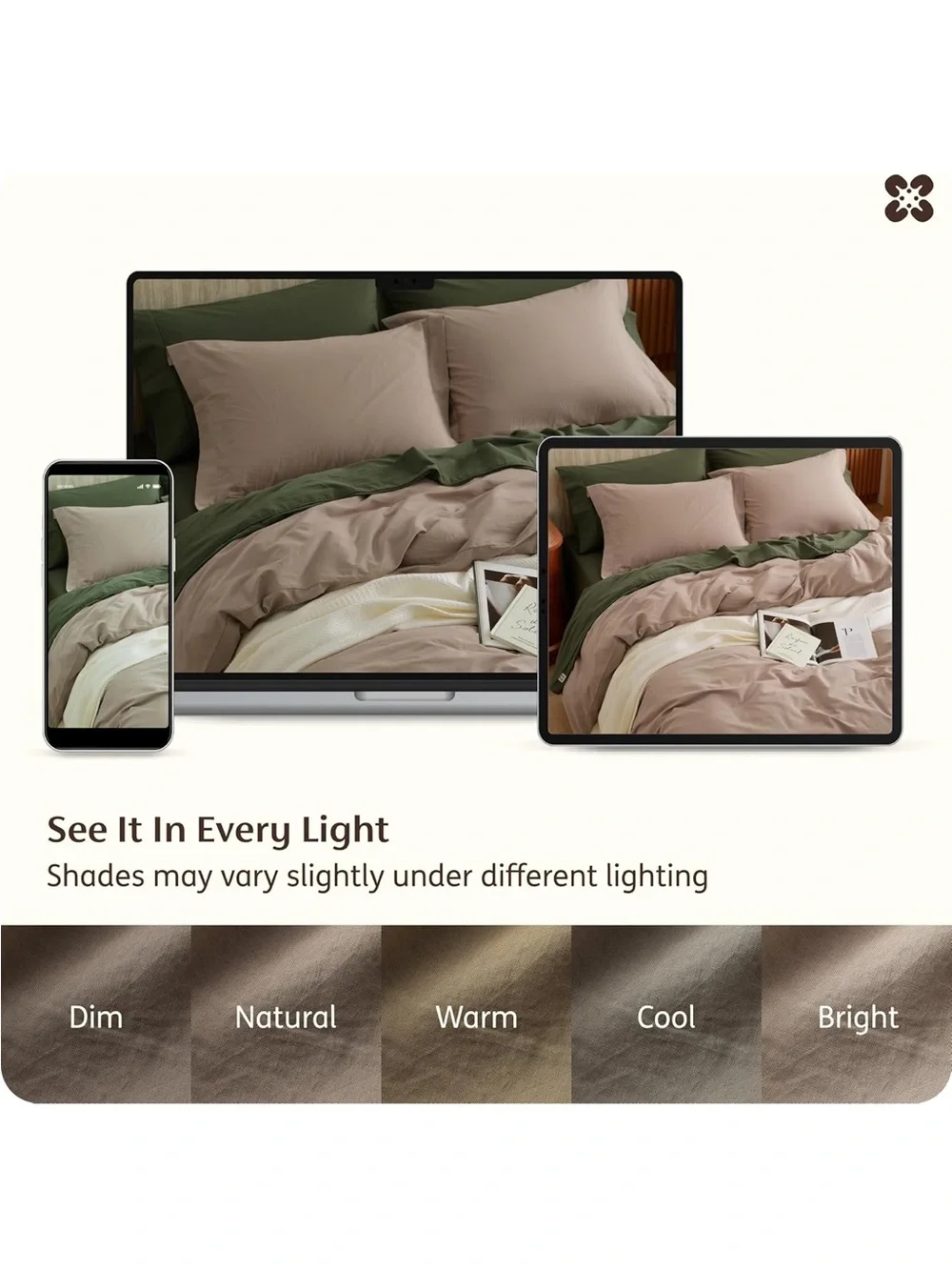 NEW Bedsure 100% Washed Cotton Duvet Cover Oversized King- Lt Brown Minimalistic